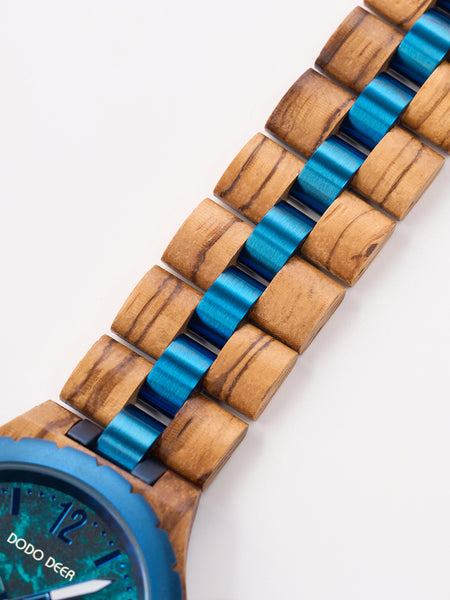 DODO DEER Custom Engraved Zebra Wood Watch Multi-Function Calendar