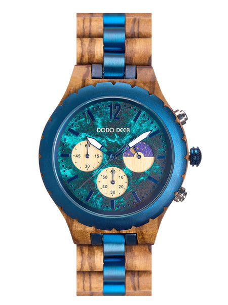 DODO DEER Custom Engraved Zebra Wood Watch Multi-Function Calendar