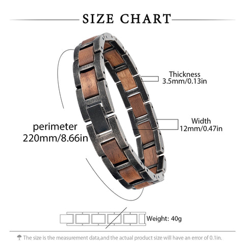 Distressing Craftsmanship Stainless Steel Walnut Wood Bracelet