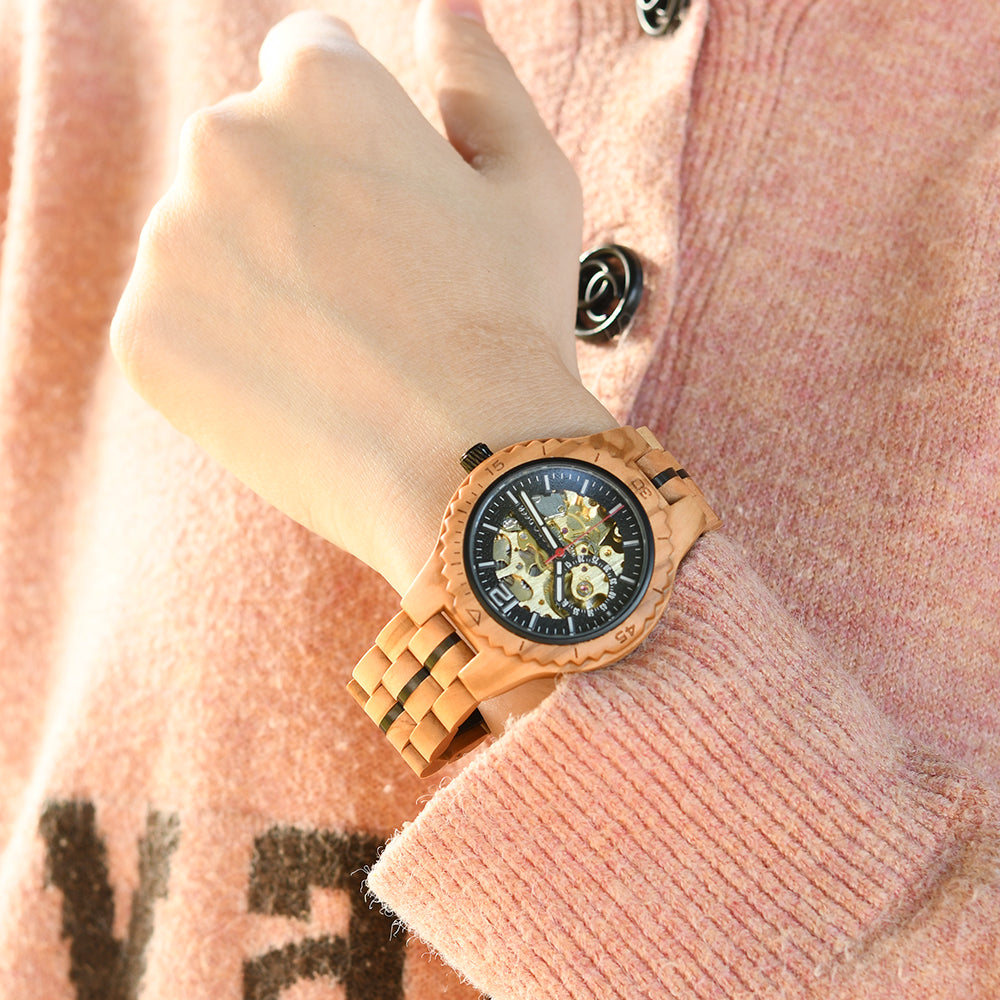 DODO DEER Automatic Olive Wood Watch for Lovers Ideal Gift for Wedding Graduation
