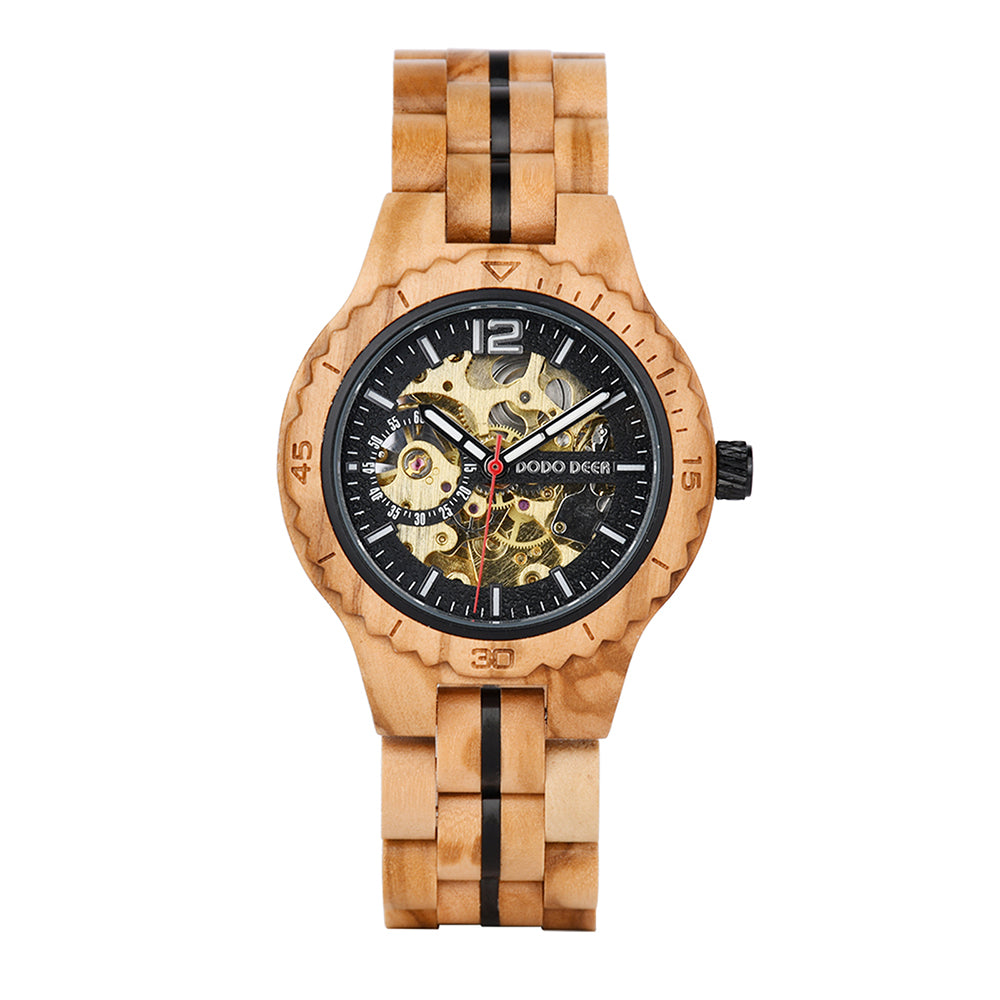 DODO DEER Automatic Olive Wood Watch for Lovers Ideal Gift for Wedding Graduation