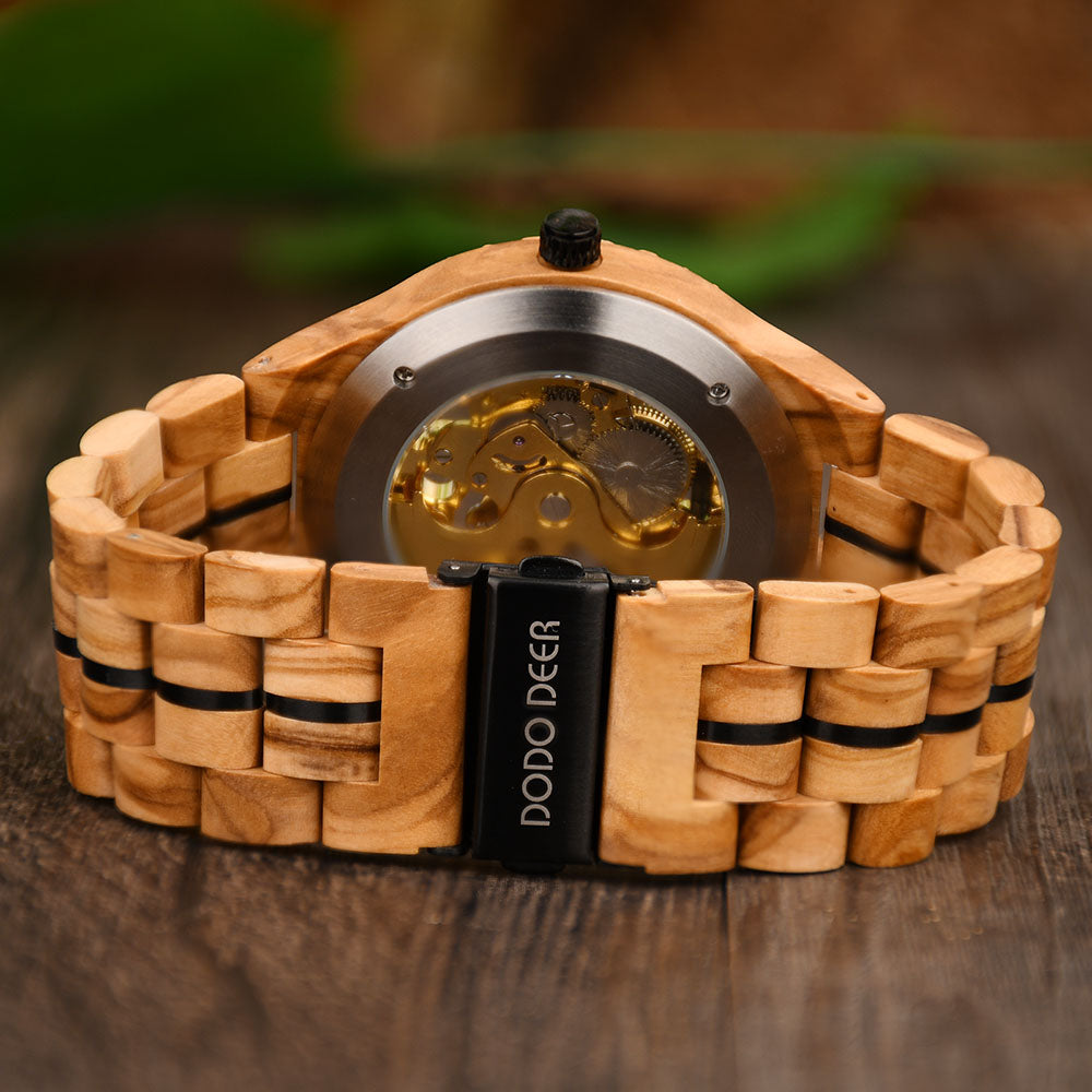 DODO DEER Automatic Olive Wood Watch for Lovers Ideal Gift for Wedding Graduation