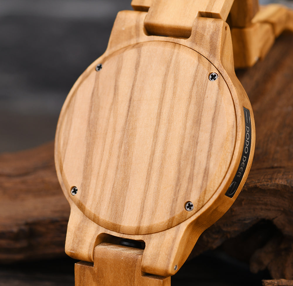 Artisan-Crafted Retro Walnut and Olive Wood Men's Wooden Watch