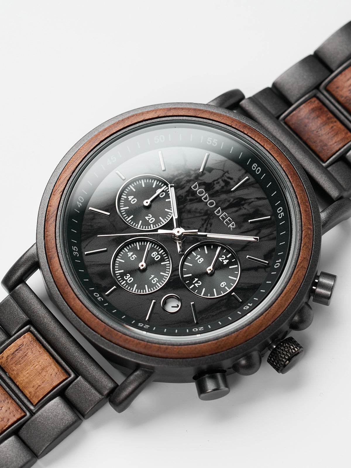 DODO DEER 2025 New Marble Dial Chronos Stainless Steel & Wood Watch with Timer Function