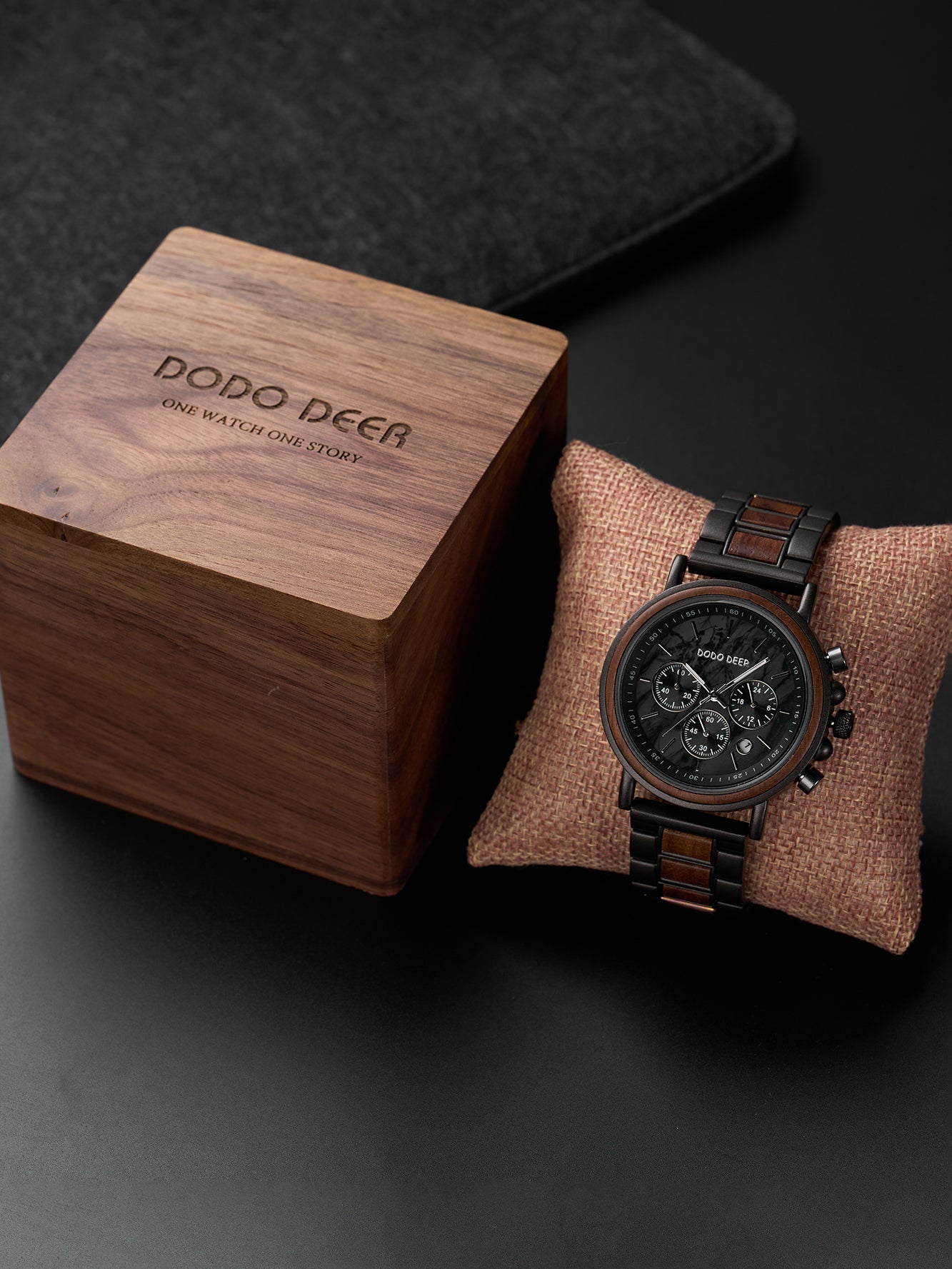 DODO DEER 2025 New Marble Dial Chronos Stainless Steel & Wood Watch with Timer Function