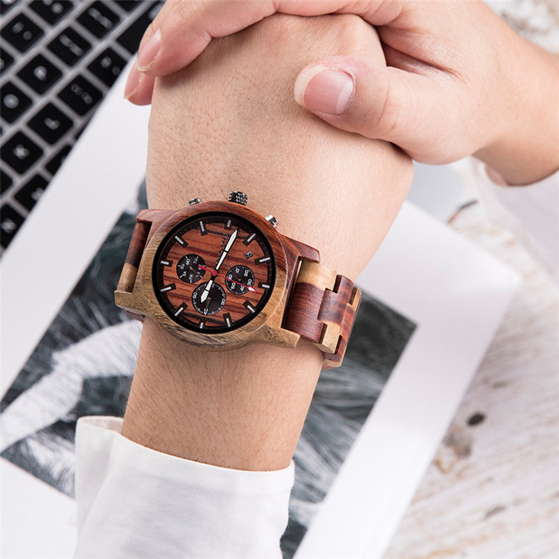 DODO DEER Eco-friendly Walnut and Apple Tree Wood Watch with 6 pointers