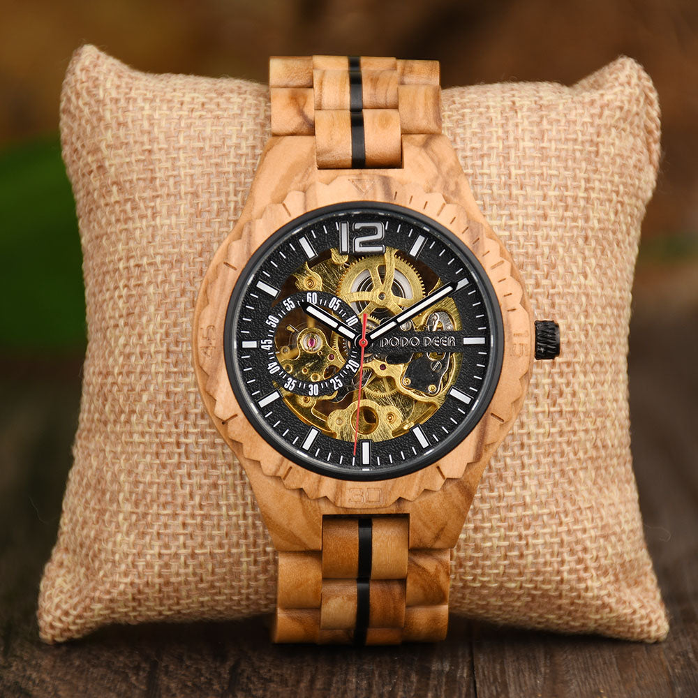 DODO DEER Luxury Olive Wooden Watch Customizable Engraved Text Gift Ready in Elegant Box Men‘s Wooden Timepiece