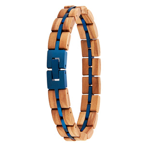 Black Blue Plated Stainless Steel Custom Wood Bracelet for Men and Women