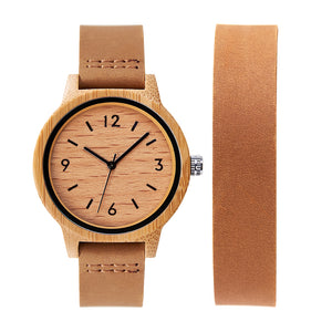 DODO DEER OEM Quartz Couple Bamboo Watches with Extended Leather Strap