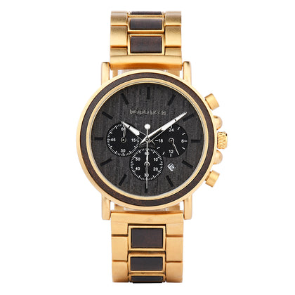 Gold Wrist Watch Wooden Chronograph Watches for Men
