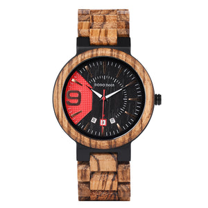 Elegant Personalized/Engraved Exotic Zebra Round Wooden Watch with Date Display