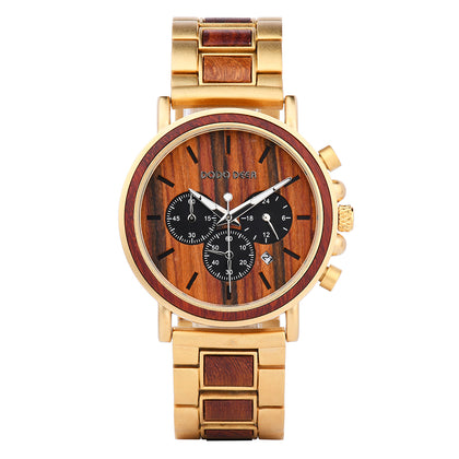 Gold Wrist Watch Wooden Chronograph Watches for Men