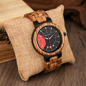 Elegant Personalized/Engraved Exotic Zebra Round Wooden Watch with Date Display