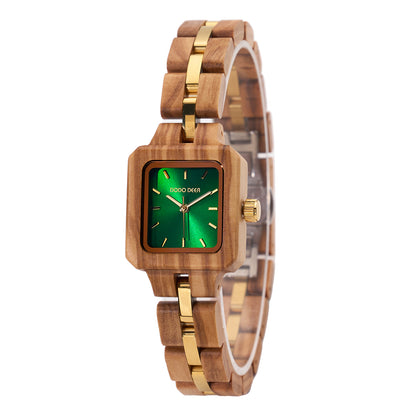 DODO DEER Japanese Movement High-grade Steel Olive Wood Ladies Watch Engrave Name or Initials