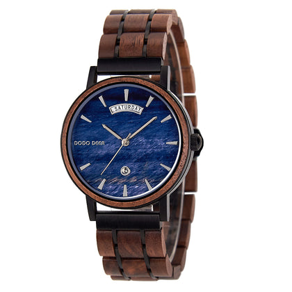 DODO DEER Japanese Movement Steel and Wood Watch Marble Dial Custom Name Engraving