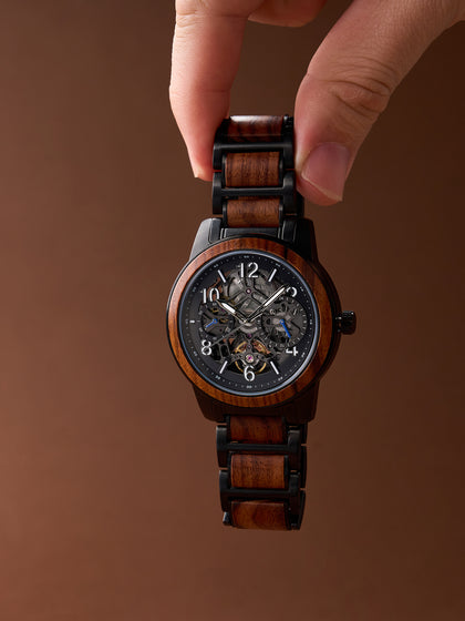 DODO DEER Custom Engraved Wooden Watch for Men – Marble Dial Waterproof Watch, Personalized Gift for Him