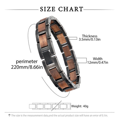 Distressing Craftsmanship Stainless Steel Walnut Wood Bracelet