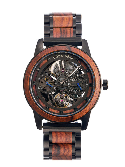 DODO DEER Mechanical Wooden Watch for Men Waterproof and Engraved Exquisite Wooden Box Packaging for Lovers' Gifts and Souvenirs
