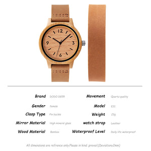 DODO DEER OEM Quartz Couple Bamboo Watches with Extended Leather Strap