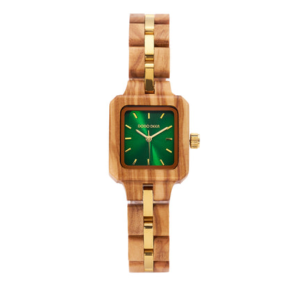 DODO DEER Japanese Movement High-grade Steel Olive Wood Ladies Watch Engrave Name or Initials