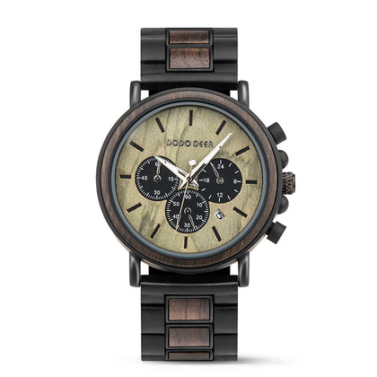 DODO DEER Luxury Wrist Watch Stainless Steel And Wood Timepiece for Men
