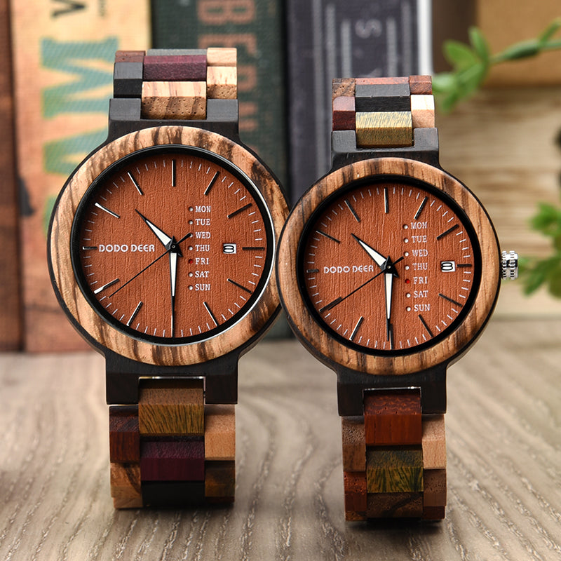 Lovers Gift Wooden Couples Wristwatch with Week display DODO DEER Watch Store